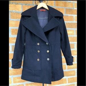 Alice + Olivia Coat Size S Black Peacoat Double Breasted Jacket Gunmetal Button
